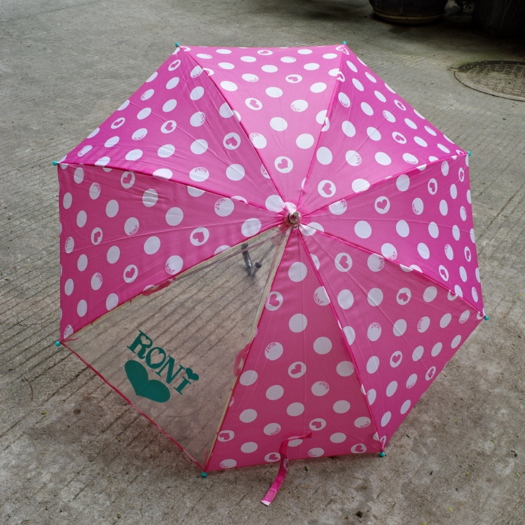 可爱芭比粉日本单RONI女孩学生长柄雨伞一片透明纤维骨雨伞