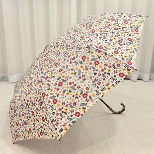 真竹节手柄！日本小碎花！超轻手动三折手动成人学生防风折叠雨伞