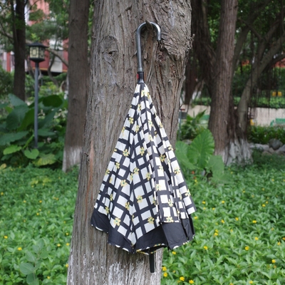 格子款栀子花双层面料反向开启晴雨伞出日本特色个性创意雨伞