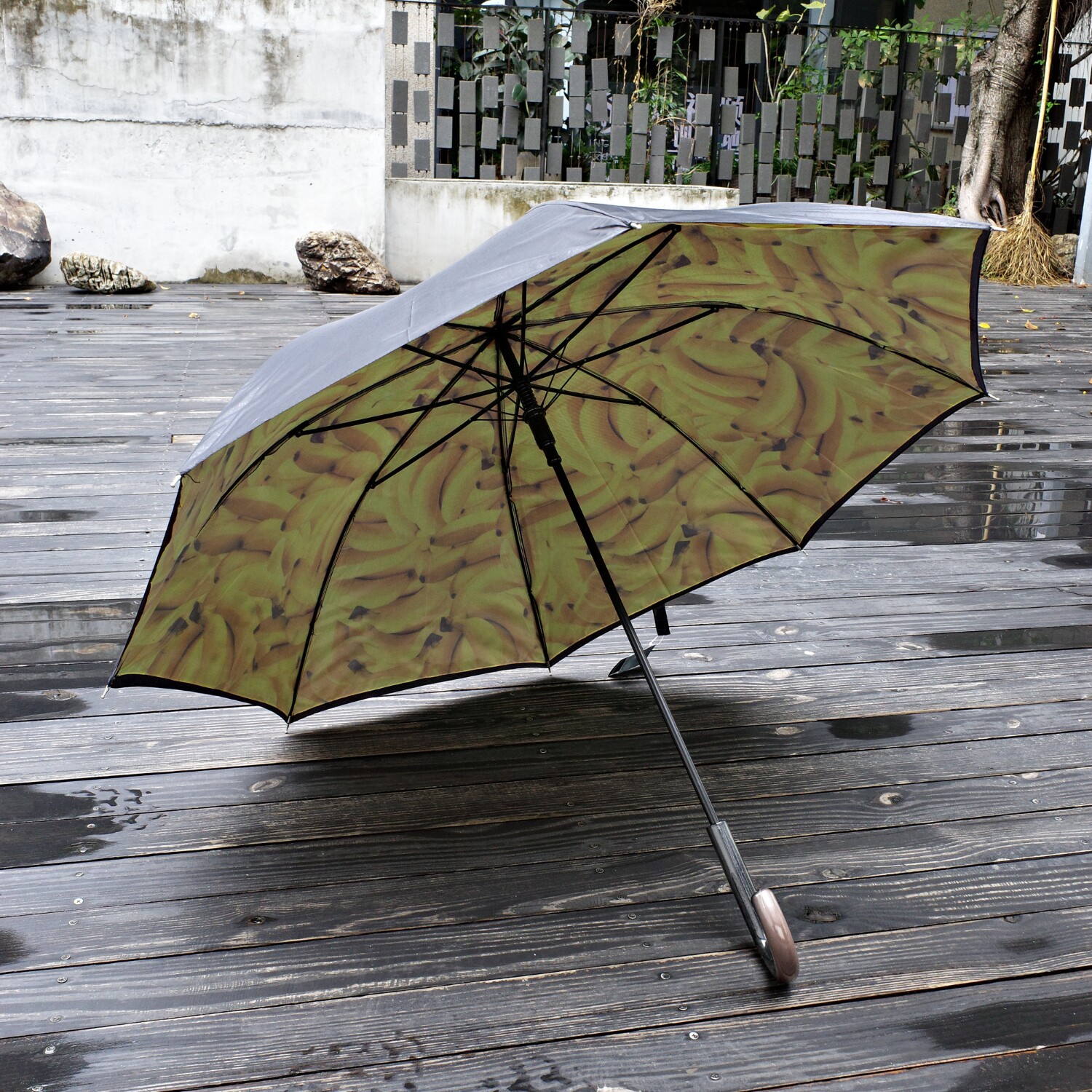 香蕉共和德国雨具老牌子小精灵暗花外黑内印花双层晴雨长柄男女伞
