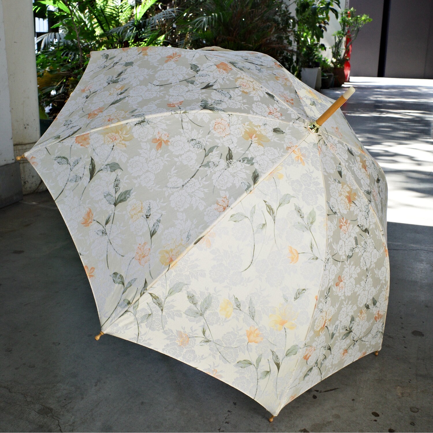 中式雅致美学浅绛彩折枝花簇手柄自带东方竹韵清雅淑女用晴雨长伞