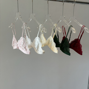 无胸垫纯欲内衣女性感蕾丝网纱细肩带文胸胸罩透气 超薄款 夏季 法式