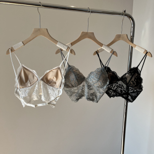 露背吊带内衣女蕾丝美背文胸无钢圈超薄固定杯性感法式 胸罩小胸