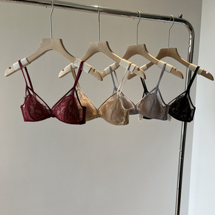 红色本命年内衣女无钢圈薄款 蕾丝三角杯性感文胸小胸聚拢胸罩 法式