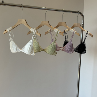 法式 细肩带前扣美背三角杯蕾丝兔耳朵无钢圈文胸性感 内衣女超薄款