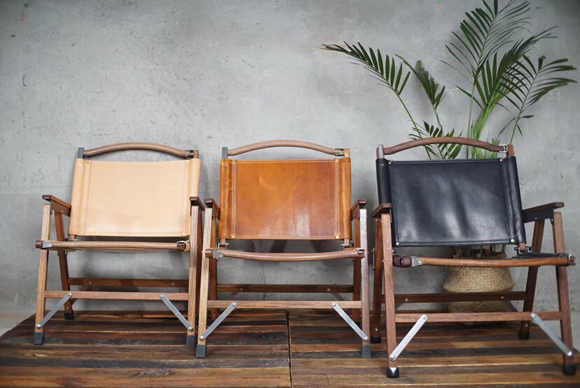 柚木kermit chair户外露营克米特头层植鞣牛皮便携折叠椅