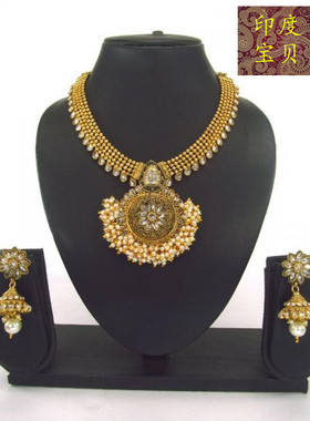 印度人造珍珠金色耳环婚礼项圈