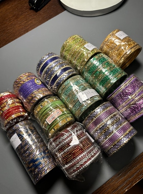 印度进口手镯手链手串手饰一套24只金粉bling超闪传统饰品