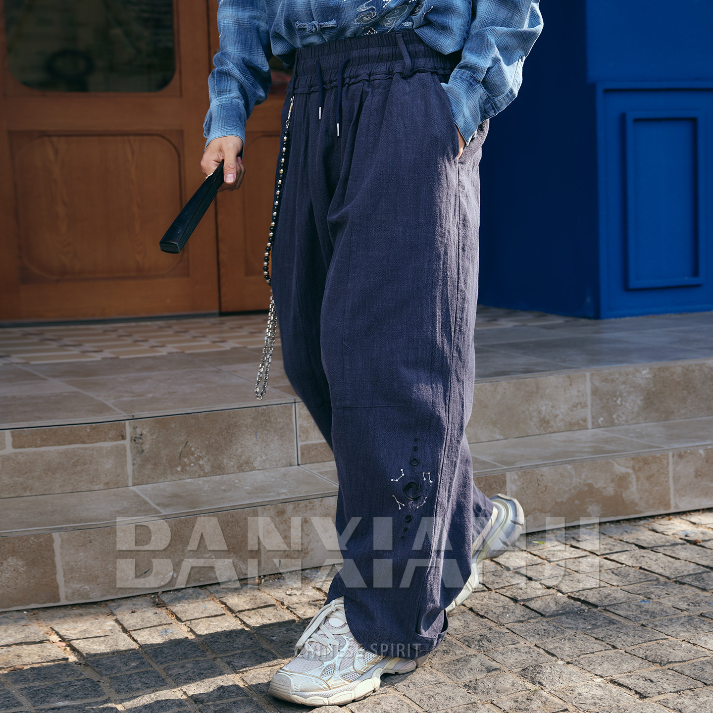 半闲集新款＜星渊＞双色休闲裤棉麻新中式男装夏季薄款透气宽松