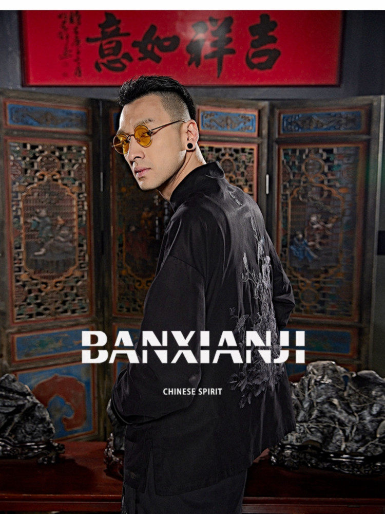 SEMI-IDLE SET < FLOWERS BLOOM RICH > NEW CHINESE MENS TANG COSTUME ORIGINAL NATIONAL TIDE EMBROIDERY IMPROVED RETRO ENGAGEMENT JACKET