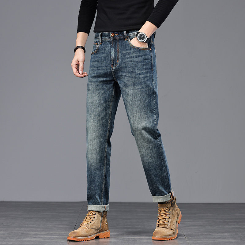 美式高端弹力刺绣牛仔裤男士秋款