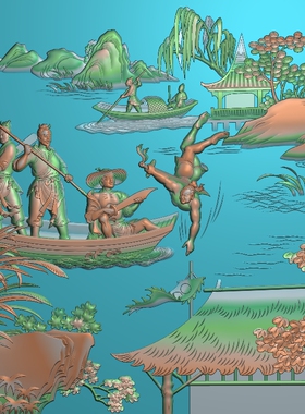 水浒顶箱柜人物扫描精雕图四大名著