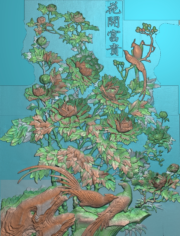 花开富贵好1挂屏图东阳木雕挂件牡丹扫描图精雕图