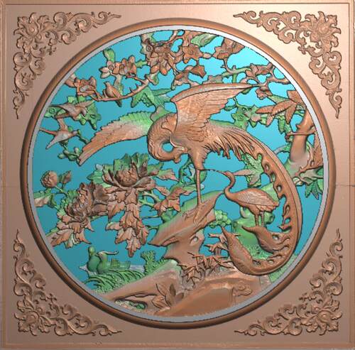 圆牡丹043东阳木雕工艺品挂件挂屏屏风手工雕刻扫描精雕图