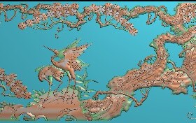 松鹤延年-1东阳木雕工艺品挂件挂屏屏风扫描精雕图