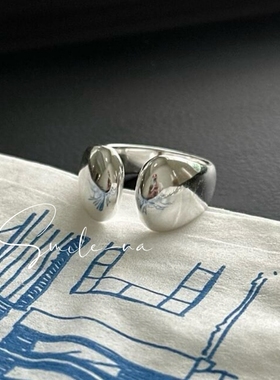 韩国进口小众设计S925纯银光面圆弧形开口戒指女时尚百搭指环
