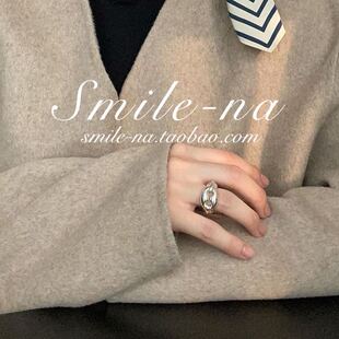 韩国进口ins小众设计师款925纯银猪鼻子H型戒指 百搭时尚指环