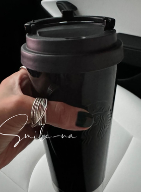 韩国进口S925纯银环绕多圈戒指小众设计师款宽版镂空戒指多层指环