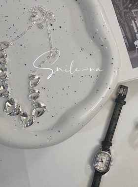 韩国进口小众设计款925纯银重工不规则爱心拼接时尚项链锁骨链