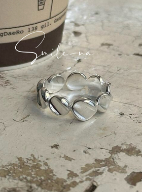 韩国进口小众S925纯银圆形凹凸面开口戒指女时尚百搭指环食指戒