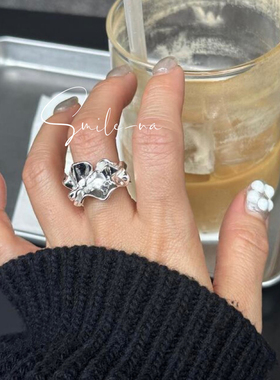 韩国进口小众设计款925纯银不规则褶皱宽面开口戒指纹理感指环