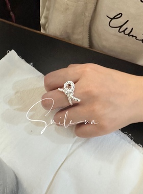 韩国进口小众款925纯银重工蝴蝶结立体实心时尚可爱开口戒指 指环