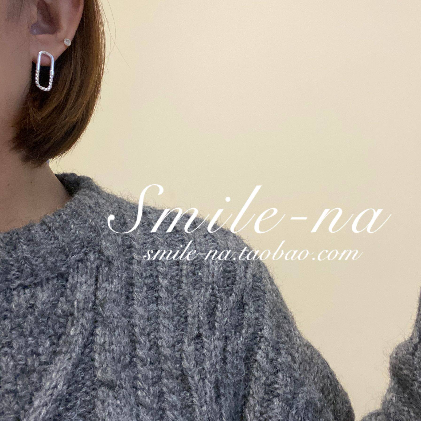 韩国进口925纯银设计师款长方形造型镂空麻花不规则简约耳环耳饰