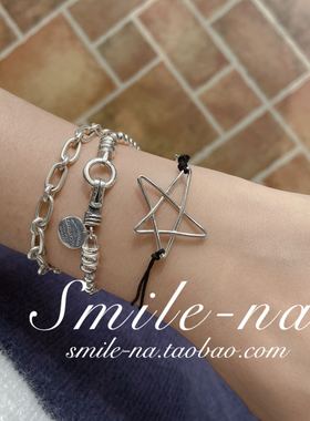 韩国东大门进口925五角星黑绳