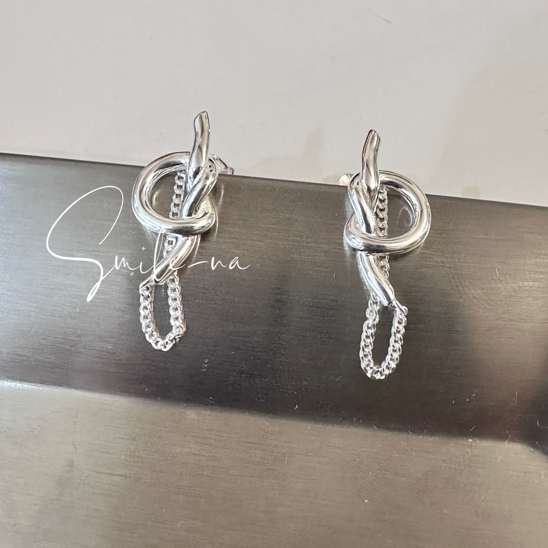 韩国进口小众款925纯银长款打结流苏耳钉简约链条绳结耳环时尚