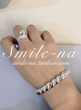 纯银麻花法式羊角开口手镯手环
