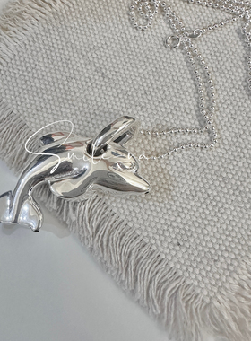 韩国进口925纯银可爱立体大海豚吊坠项链长款毛衣链
