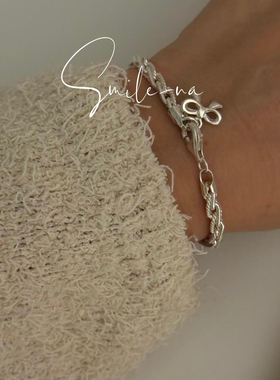 韩国进口小众设计款925纯银麻花重工时尚蝴蝶结手链手环百搭