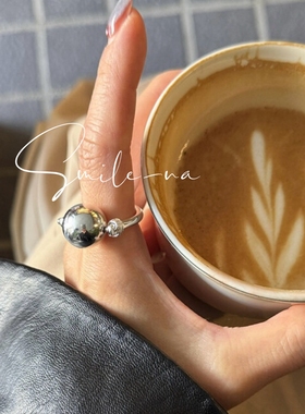 韩国进口S925纯银小众设计款圆球戒指转运珠银球戒指 女指环