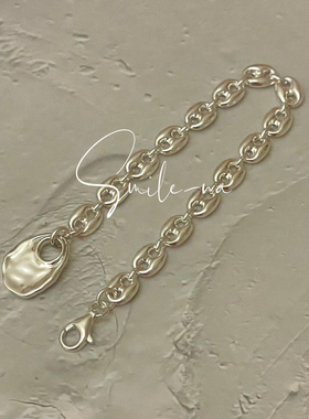 韩国进口小众设计925纯银猪鼻子不规则圆牌吊坠时尚手链手环