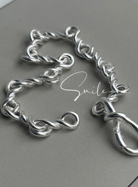 韩国进口小众设计款925纯银重工扭曲蝴蝶结造型拼接时尚链条手链