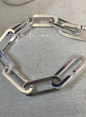 韩国进口小众设计925纯银时尚重工回形针椭圆形拼接欧美手链手环