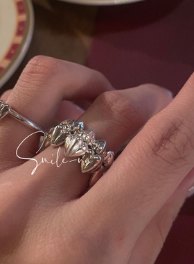 立体桃心指环设计师款925纯银