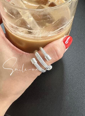 韩国进口小众设计S925纯银多层线条环绕螺纹戒指时尚指环戒指