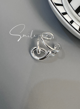 韩国进口小众设计款925纯银实心打结双层时尚百搭开口戒指指环