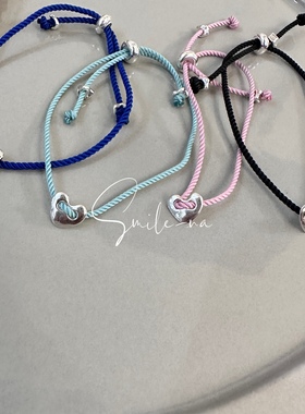 爱心手链925纯银桃心韩国编织绳