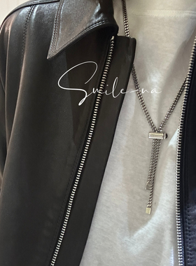 韩国进口小众款S925纯银时复古做旧抽拉毛衣链百搭项链 坦克链条