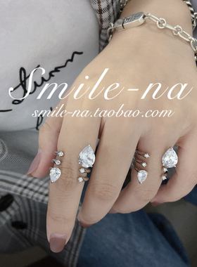 欧美风设计师款纯银水滴开口戒指