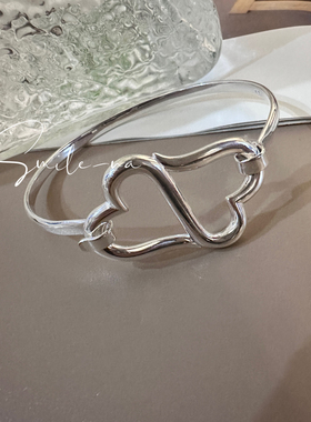 韩国进口小众设计款925纯银双头爱心时尚手镯手环