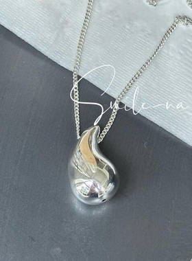 韩国进口小众款S925纯银空心逗号水滴吊坠时尚扁链条项链