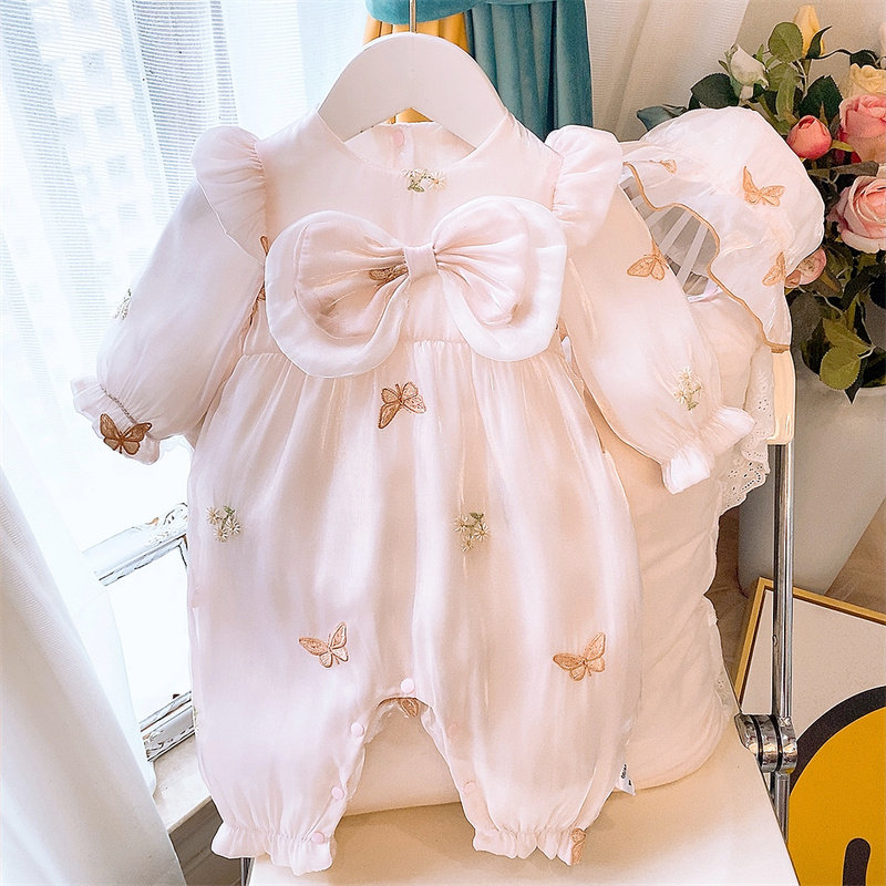 婴儿春秋衣服新生女宝宝连体衣满月洋气礼服百天超萌哈衣爬服秋季