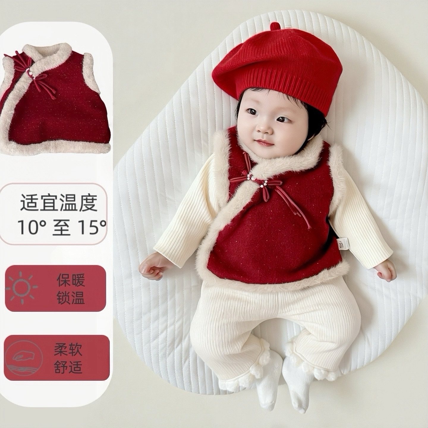 女童新中式夹棉马甲秋冬2025冬季洋气儿童保暖红色坎肩婴儿背心,童装/婴儿装/亲子装,马甲,淘宝优惠券,粉丝福利购,淘宝优惠卷