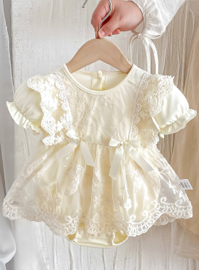 婴儿衣服夏装蕾丝裙子满月服包屁衣女宝宝百天周岁洋气公主裙礼服