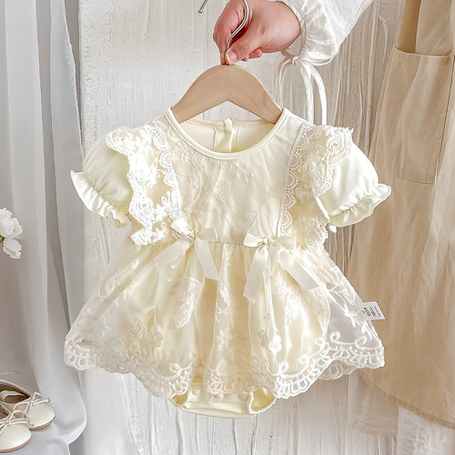 婴儿衣服夏装蕾丝裙子满月服包屁衣女宝宝百天周岁洋气公主裙礼服