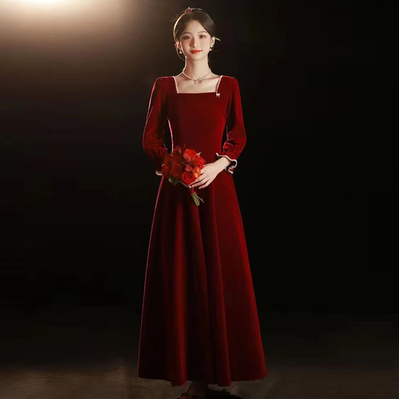 长袖大码敬酒服结婚订婚礼服裙