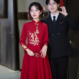 高级感胖mm大码 改良旗袍敬酒服新娘高腰遮肚子结婚礼服 孕妇新中式